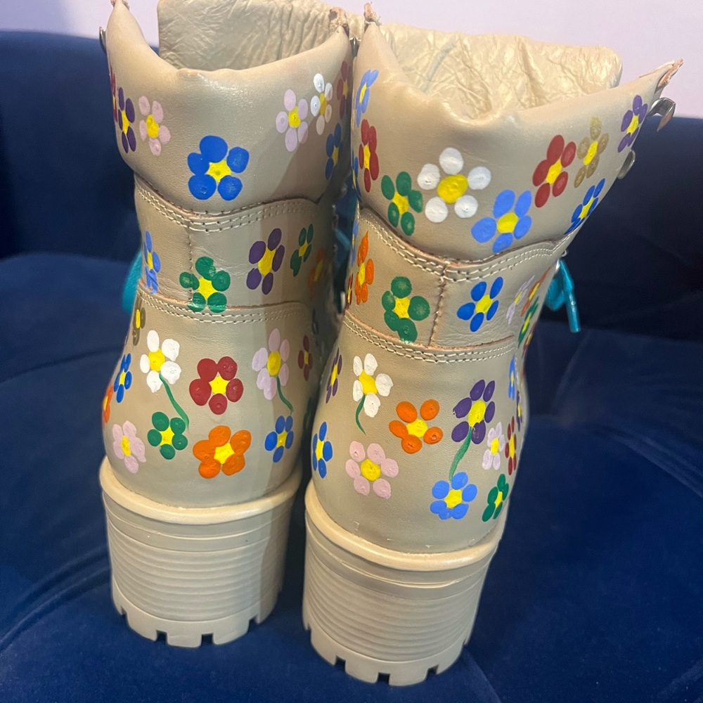 Handpainted One of a Kind Floral Leather Boots - Picture 6 of 6